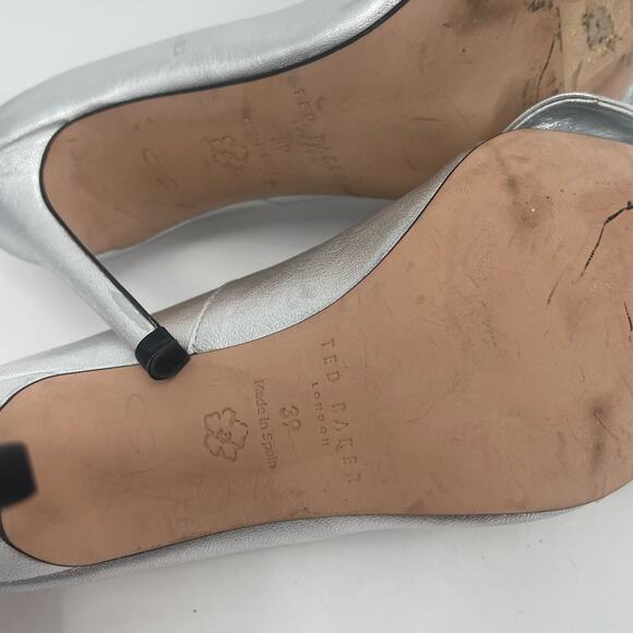 TED BAKER Ryal Heels Size 39 (US Size 9) Pump Silver Bow Metallic Feminine Bride - Picture 14 of 15